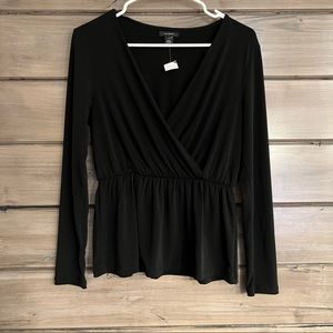 Halogen Peplum Long Sleeve Black V-Neck